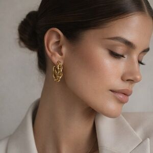 Gold Chain Link Hoop Earrings | Chunky Statement Hoops | Polished Link Design